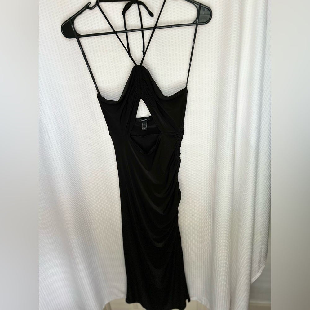 Black Cutout Tie Neck Dress